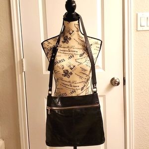 Large Genuine Leather, Black Hobo Crossbody, Beatiful Floral Liner